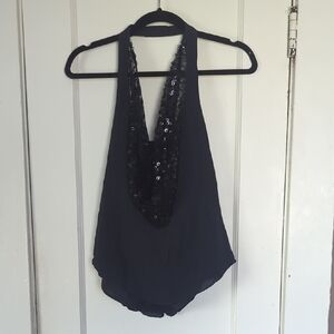 Nanette Lepore Black Top with Floral Label Detail